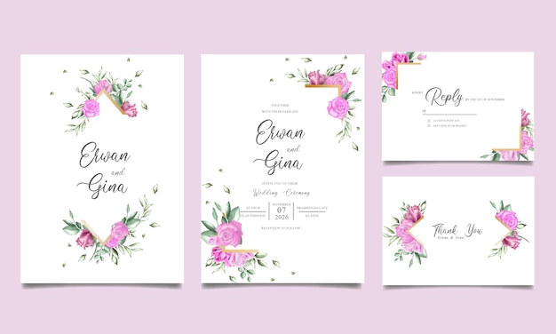 Watercolor floral wedding invitation card templates