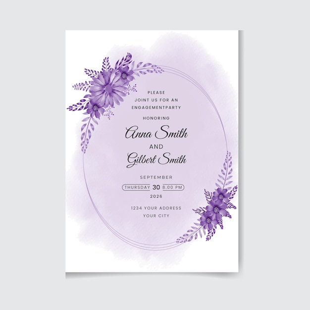 Vector watercolor floral wedding invitation card with beautiful flower and leaves premium vector