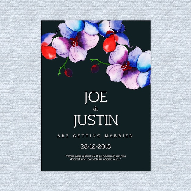 Vector watercolor floral wedding invitation card