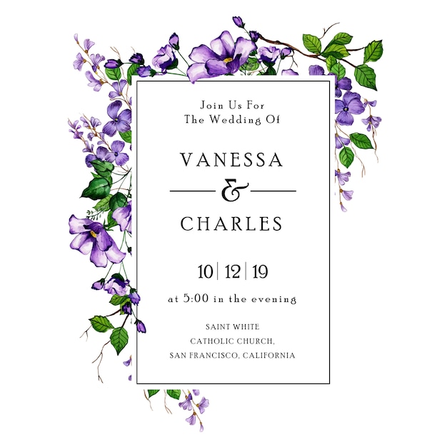 Watercolor floral wedding invitation card