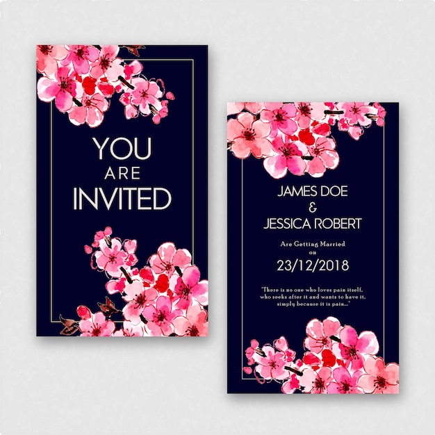 Акварельная цветочная свадебная пригласительная карточка