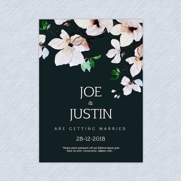 Vector watercolor floral wedding invitation card