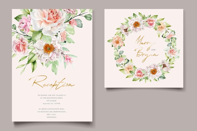 Vector watercolor floral wedding invitation card