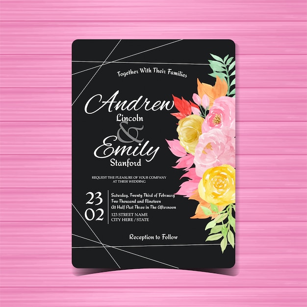 Watercolor floral wedding invitation card