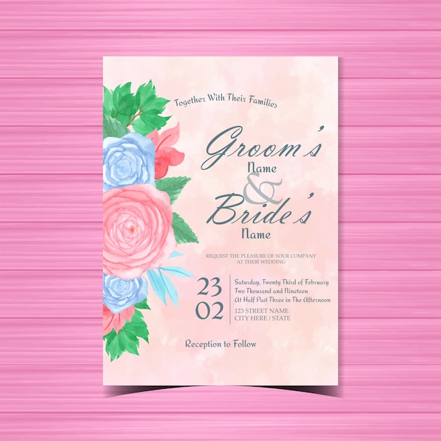 Watercolor floral wedding invitation card