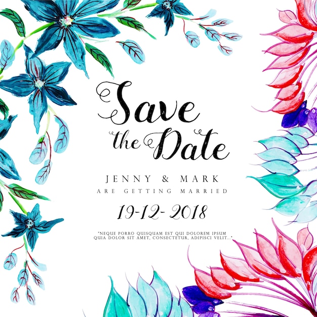 Vector watercolor floral wedding invitation card