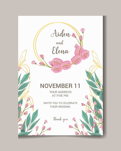 Vector watercolor floral wedding invitation card