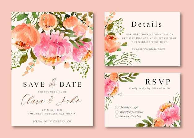 Watercolor Floral Wedding Invitation Pink Peonies