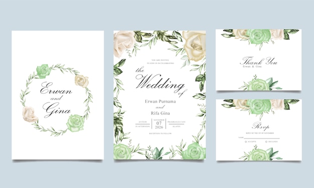 Watercolor floral wedding invitation template card design