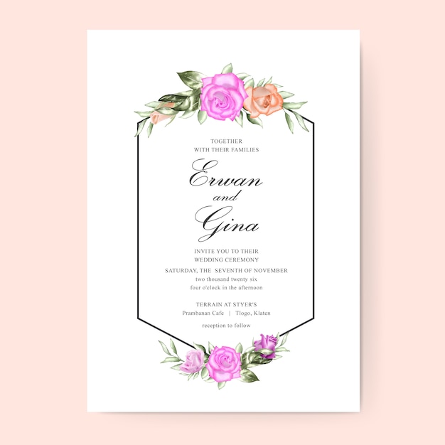 Watercolor floral wedding invitation template card design