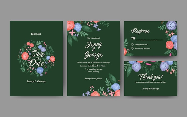 watercolor floral wedding invitation template design