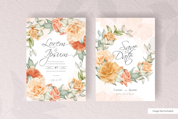 Watercolor floral wedding invitation template in minimalist design style