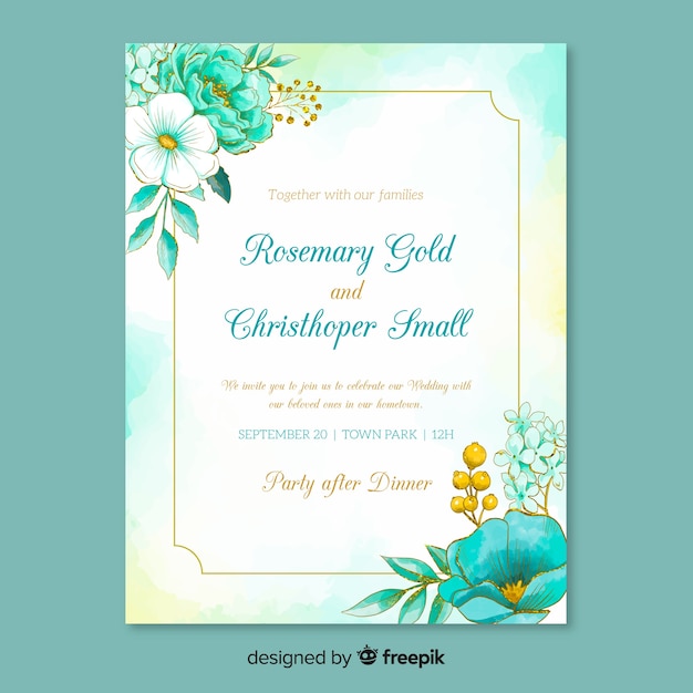 Watercolor floral wedding invitation template