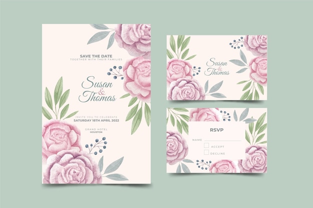 Watercolor floral wedding invitation template