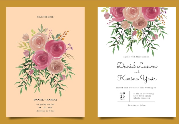 Watercolor floral wedding invitation template