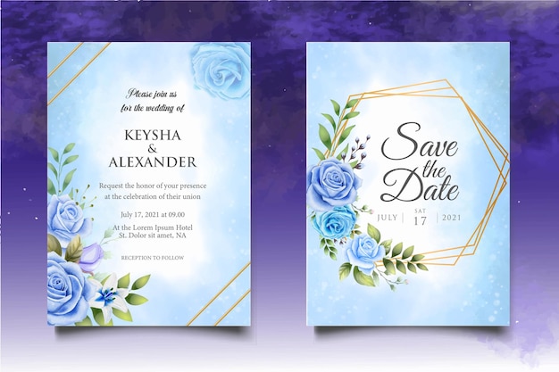 Watercolor floral wedding invitation template