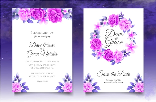 Шаблон приглашения акварель цветочные свадебные
