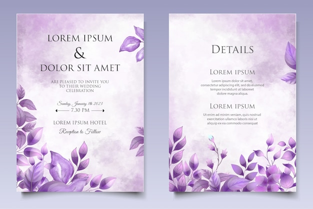 Vector watercolor floral wedding invitation template