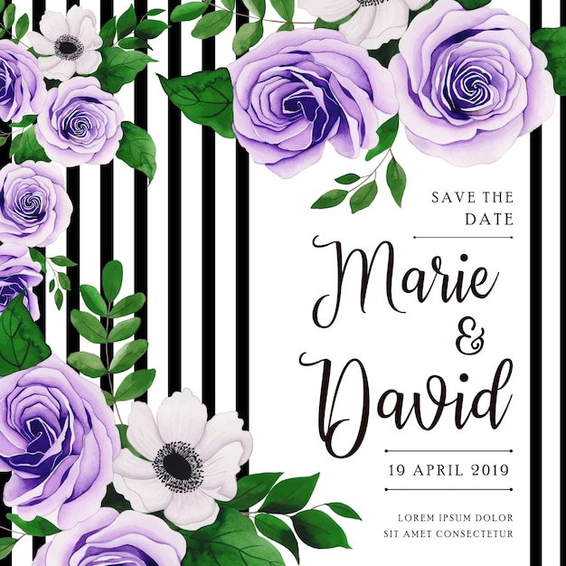 Vector watercolor floral wedding invitation