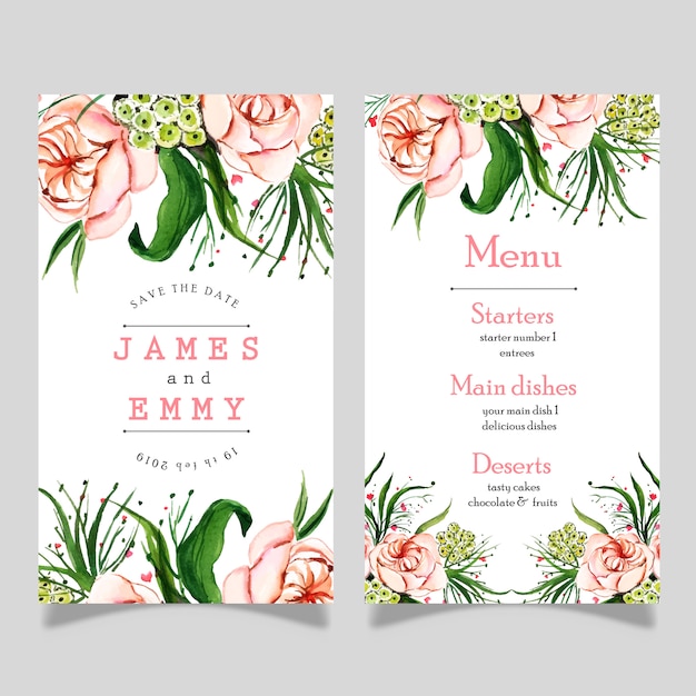 Watercolor floral wedding menu