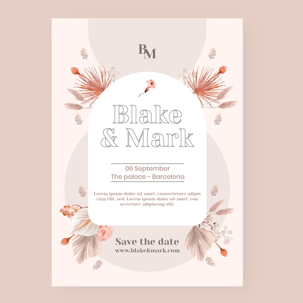 Watercolor floral wedding poster template