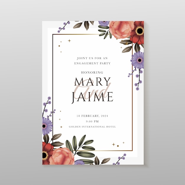 Watercolor floral wedding poster template