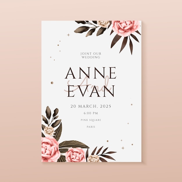 Vector watercolor floral wedding poster template