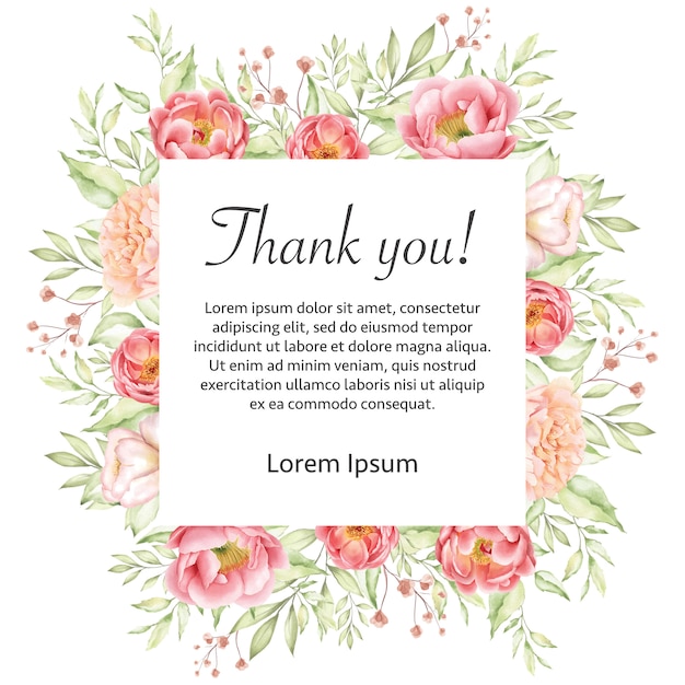 Cornice di carta di ringraziamento matrimonio floreale dell'acquerello