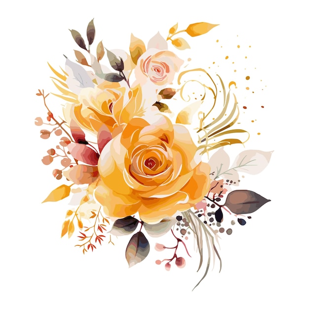 Watercolor floral with gold color