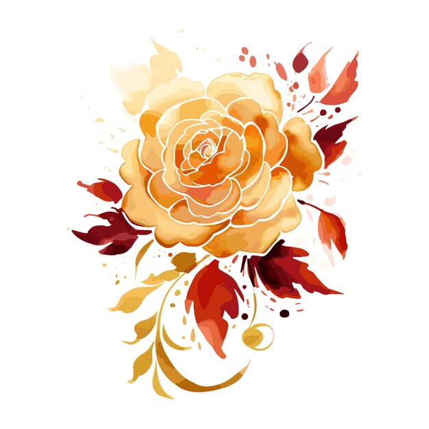 Watercolor floral with gold color