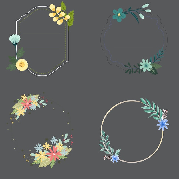 watercolor floral with golden frame collection