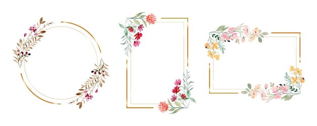 Watercolor floral with golden frame collection