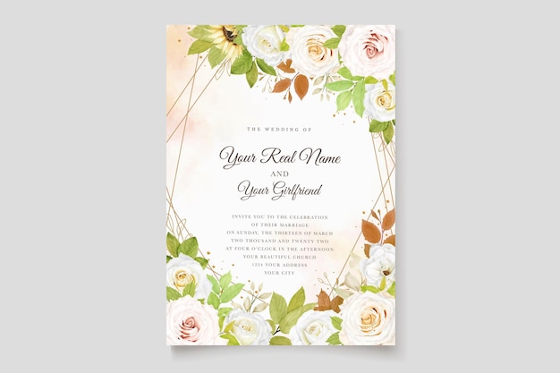 Watercolor floral wreath and border card design