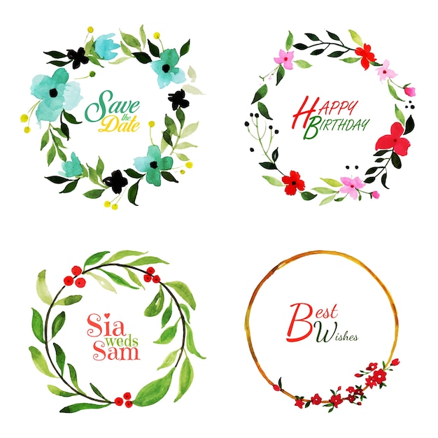 Watercolor floral wreath collection