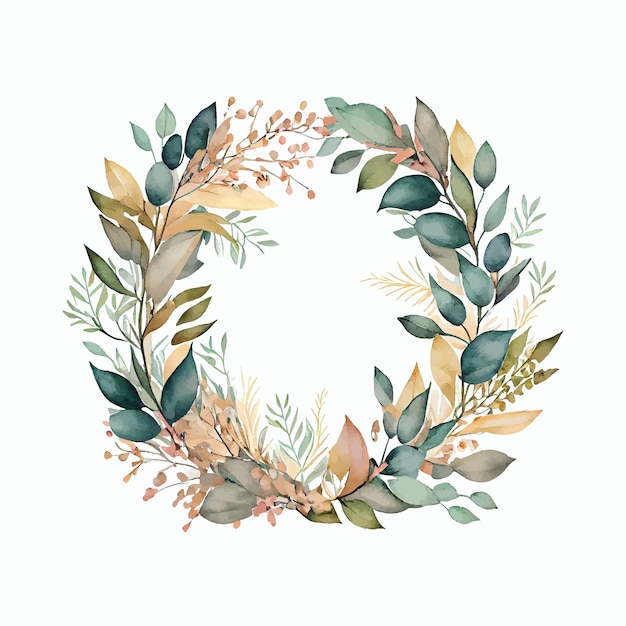 Watercolor floral wreath frame bouquet set Decorative elements template Flat cartoon illustration isolated on white background