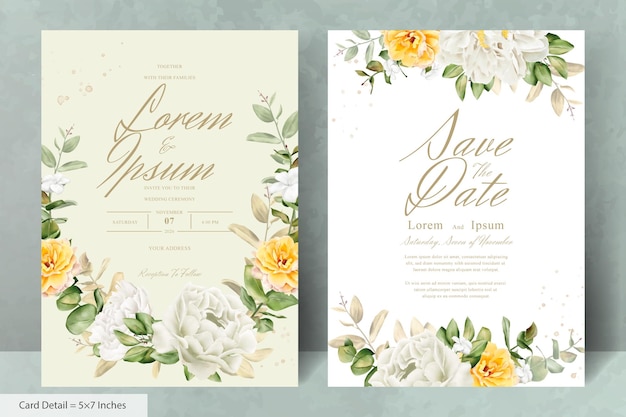 Vector watercolor floral wreath wedding invitation card template with realistic flower and leaves