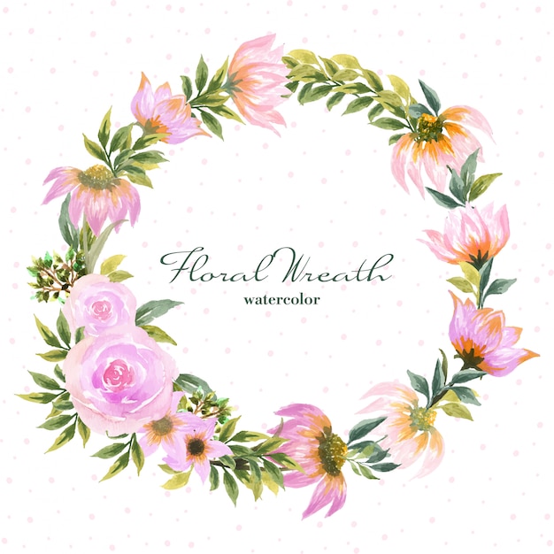 Watercolor floral wreath with beautiful pink daisy