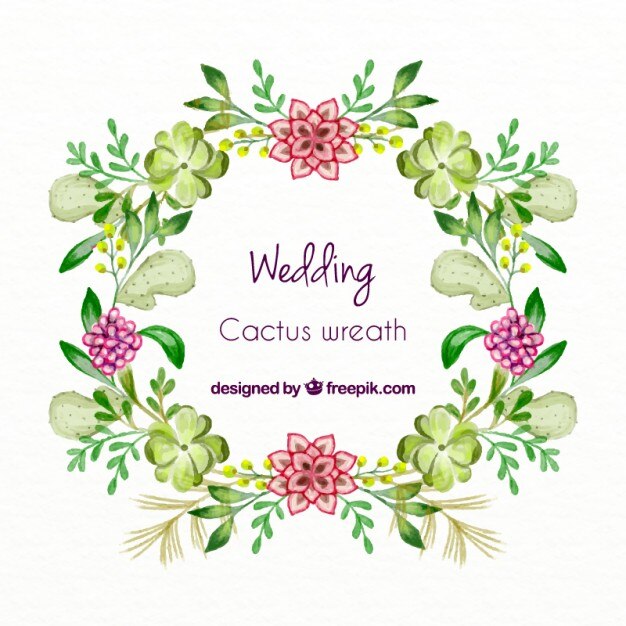 Watercolor floral wreath with cactus