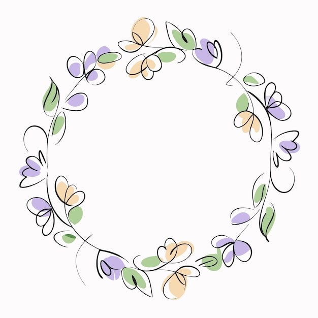 watercolor floral wreath with circle on white background