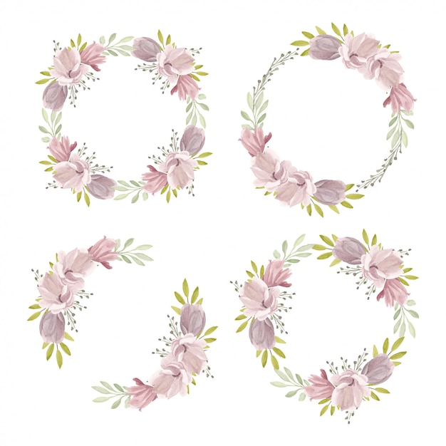 Vector watercolor floral wreath with magnolia spring collection