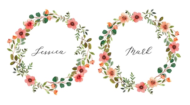 Vector watercolor floral wreath with small peachy flowers