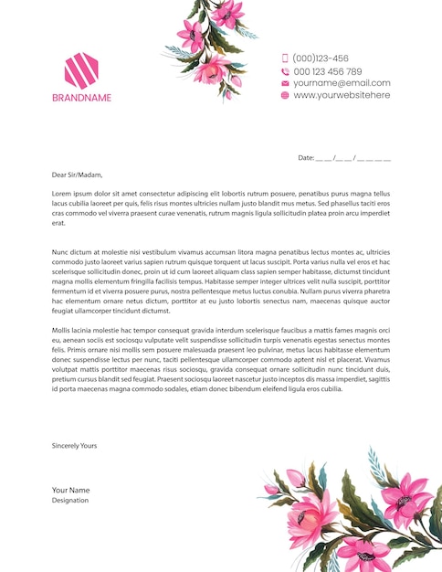 Vector watercolor florist job letterhead