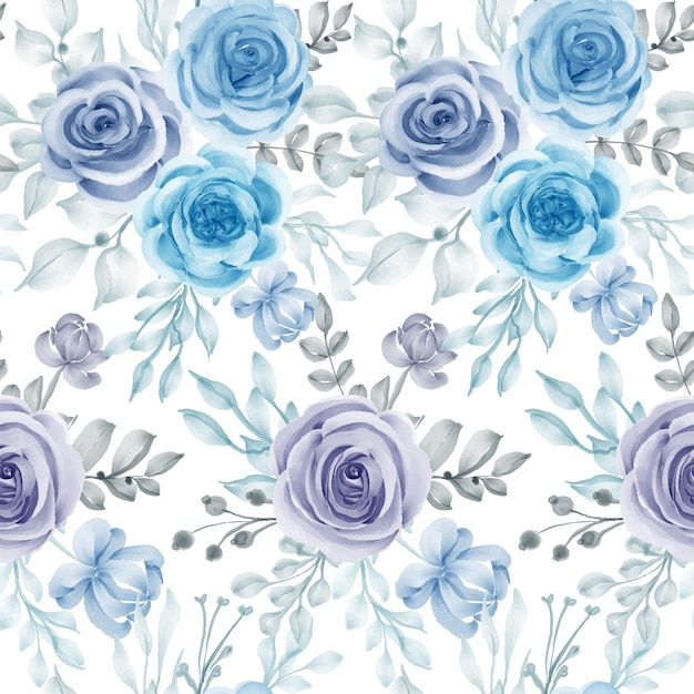 수채화 꽃과 잎 블루 원활한 패턴