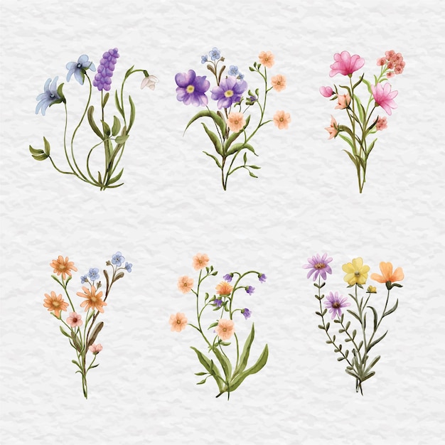 Vector watercolor flower bouquet clip art illustration