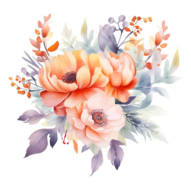 Watercolor flower bouquet clipart floral boho