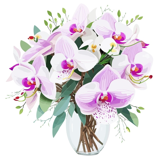 Watercolor flower bouquet orchids vector illustration