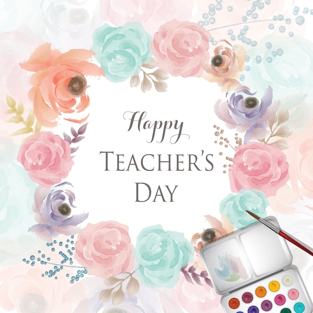 Vector watercolor flower collection with teachers day greeting card