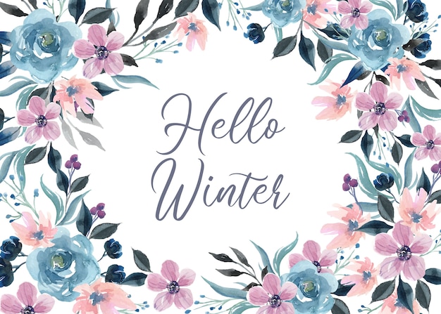 Watercolor flower frame hello winter season