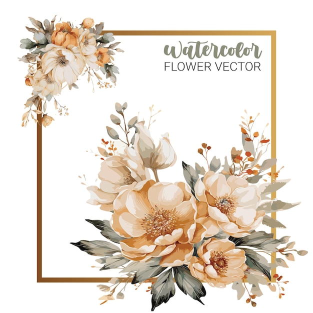 Vector watercolor flower frame vector on white background