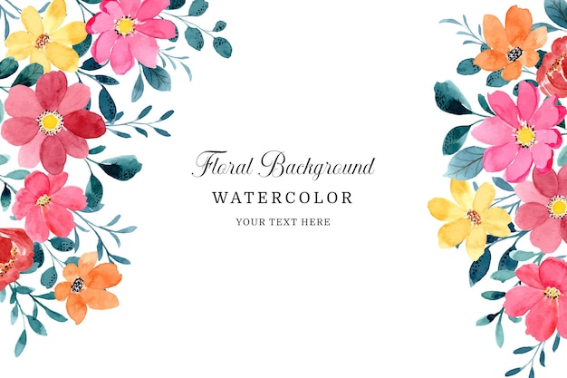 Watercolor flower frame yellow red flower background